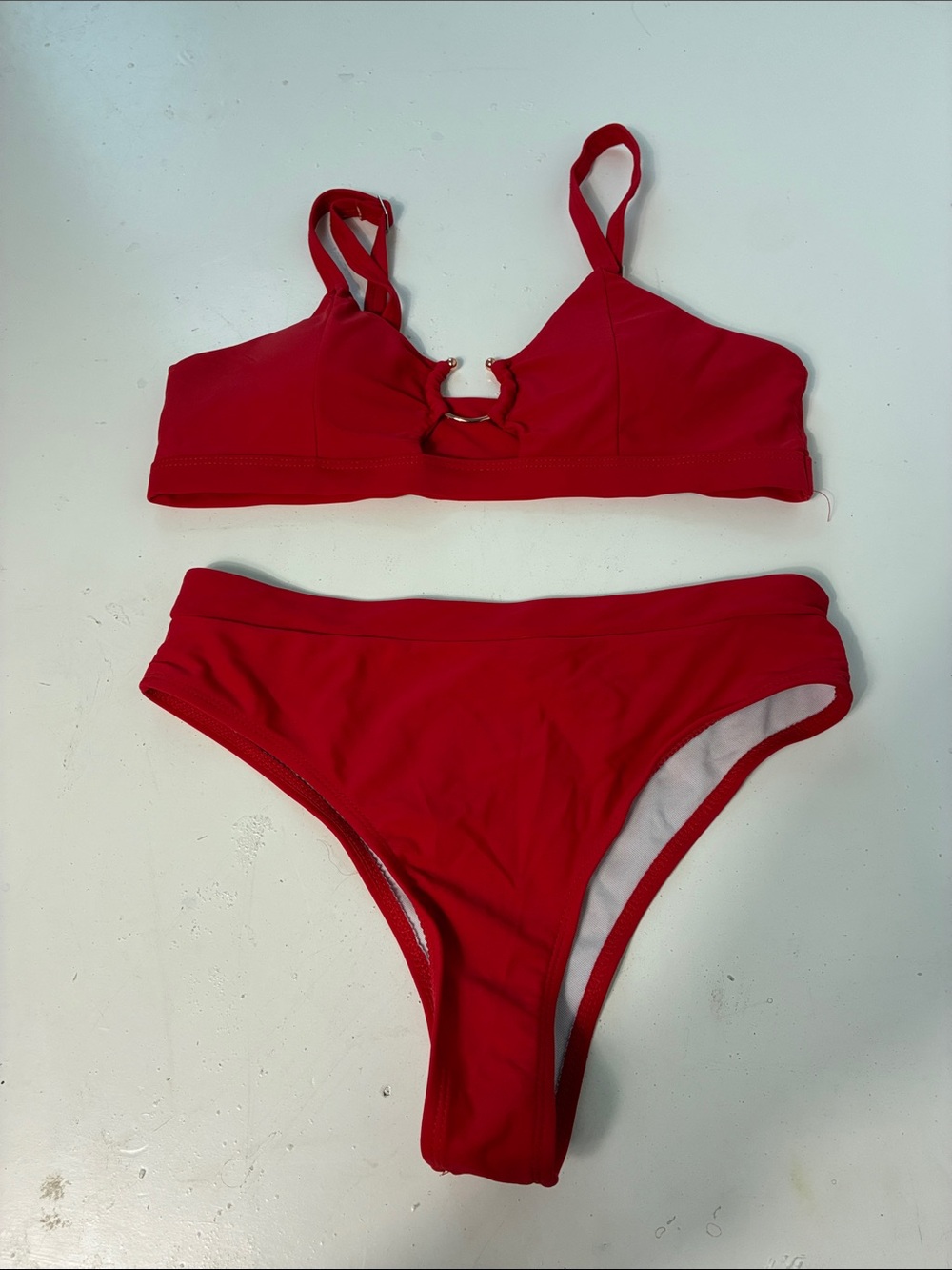 Amazon Medium Red Rose Gold Hardware Highwaisted Cheeky Bikini Swimsuit